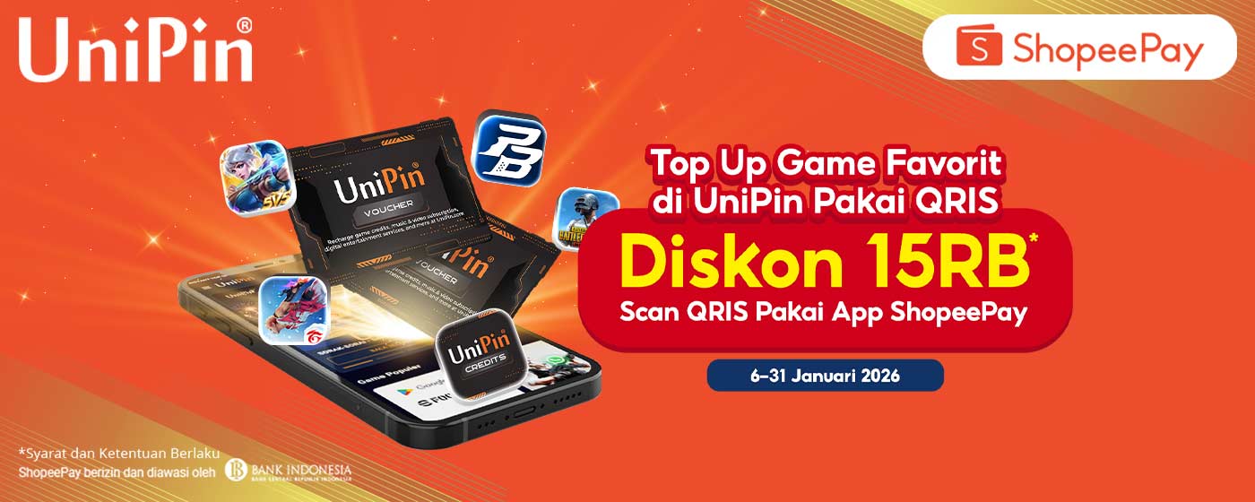 Top Up Game Favorit di UniPin Pakai QRIS ShopeePay, Diskon Hingga Rp15.000!